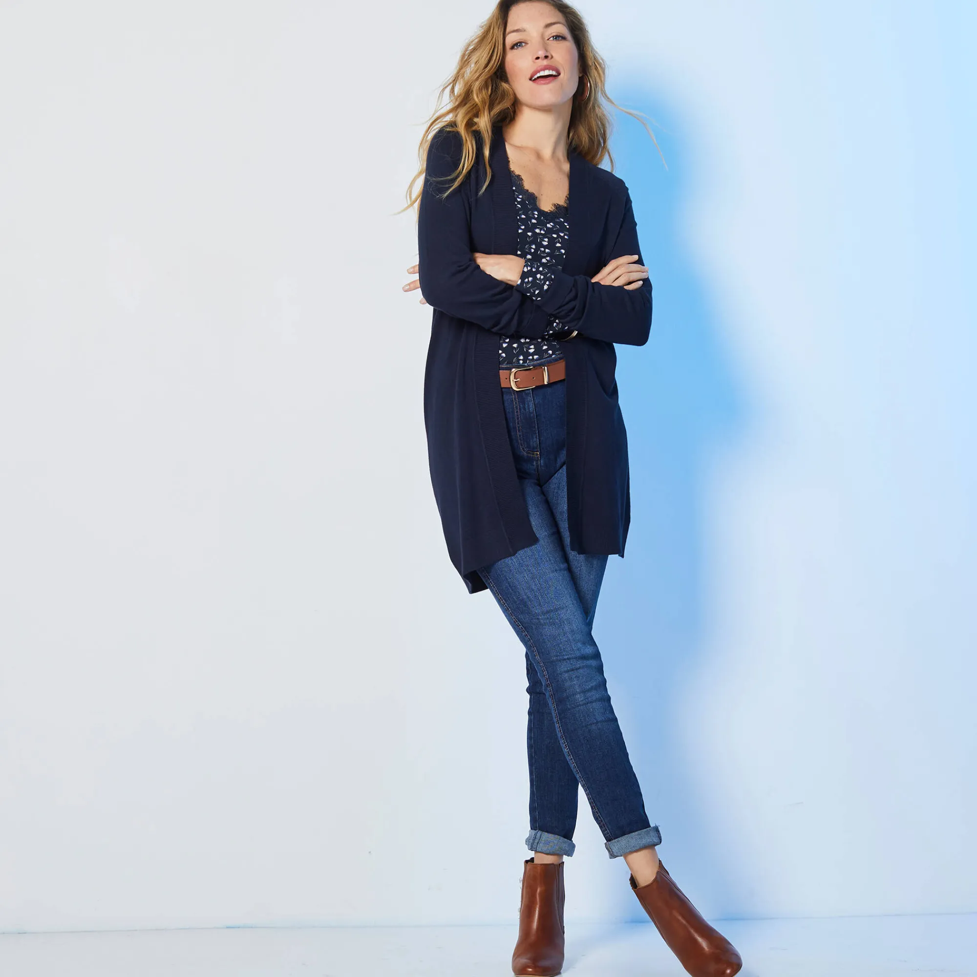 Trui En Vest<Blancheporte Open vest, lange mouwen marine