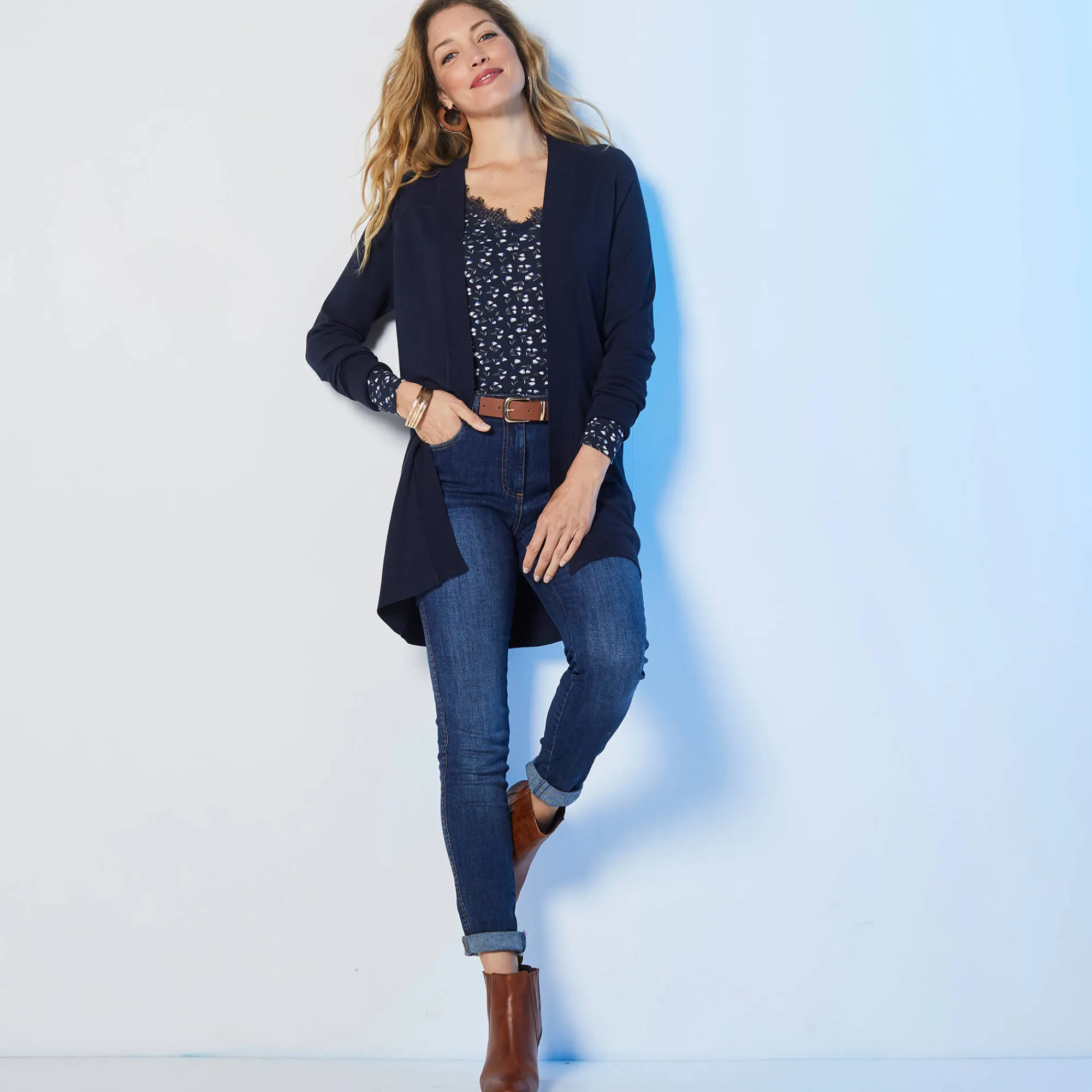 Trui En Vest<Blancheporte Open vest, lange mouwen marine