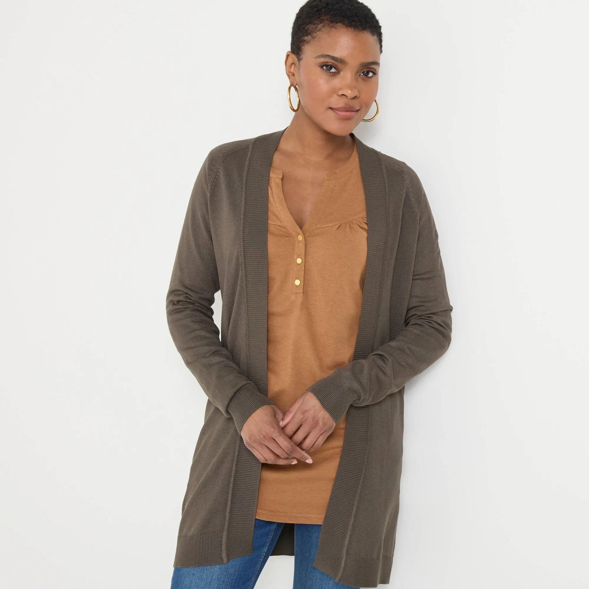 Trui En Vest<Blancheporte Open vest, lange mouwen kaki