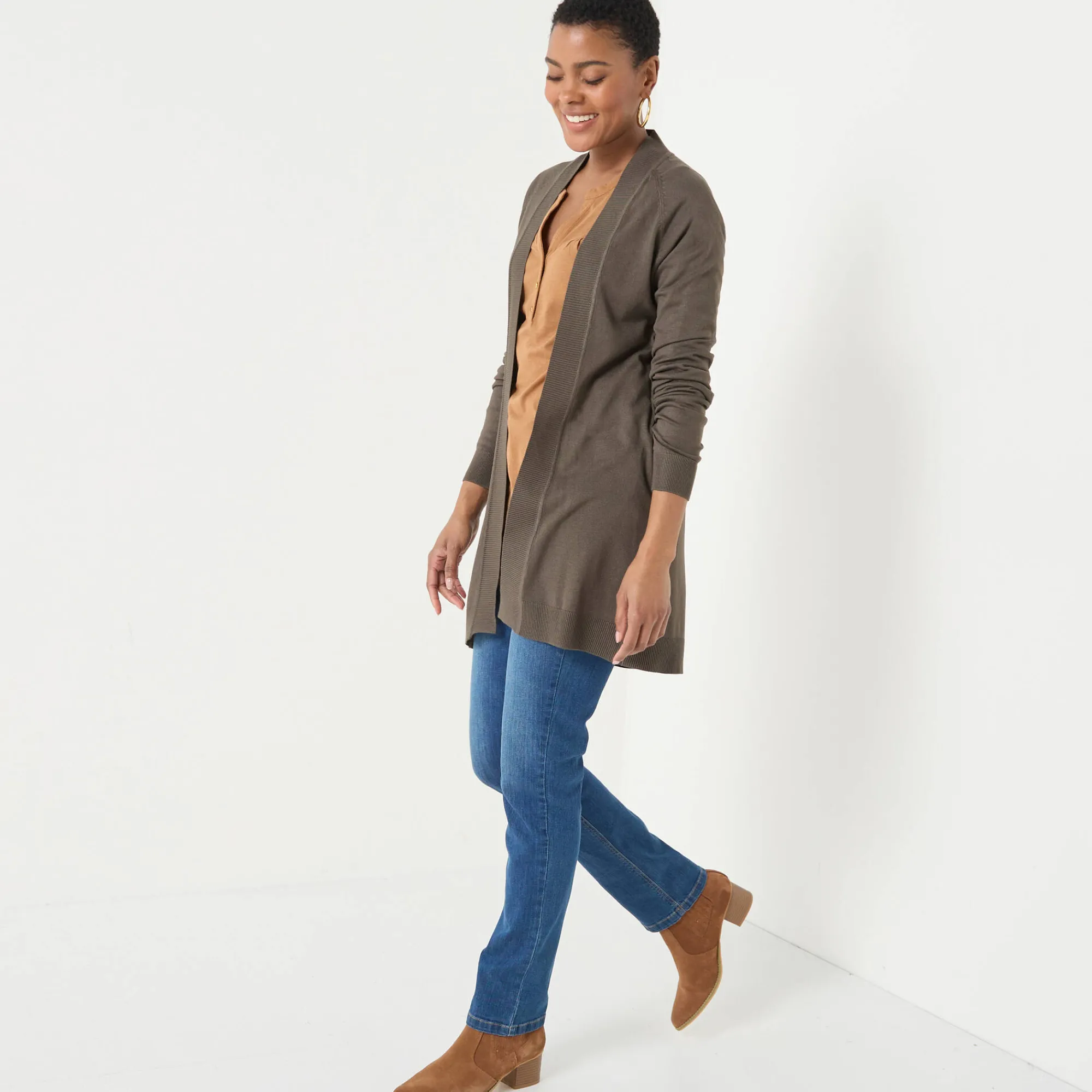 Trui En Vest<Blancheporte Open vest, lange mouwen kaki