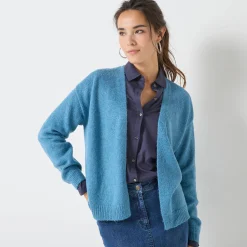 Trui En Vest<Blancheporte Open vest, mix van wol en mohair gletsjerblauw