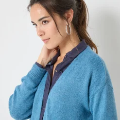 Trui En Vest<Blancheporte Open vest, mix van wol en mohair gletsjerblauw