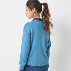 Trui En Vest<Blancheporte Open vest, mix van wol en mohair gletsjerblauw