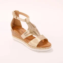 Sandalen En Espadrilles|Schoenen<Blancheporte Opengewerkte sleehaksandalen goudkleurig