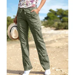 Broek<Blancheporte Oprolbare broek in battlestijl kaki