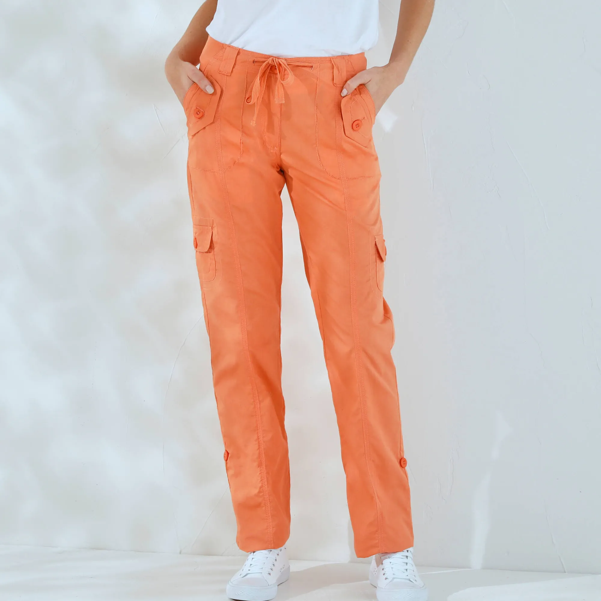 Broek<Blancheporte Oprolbare broek in battlestijl abrikoos