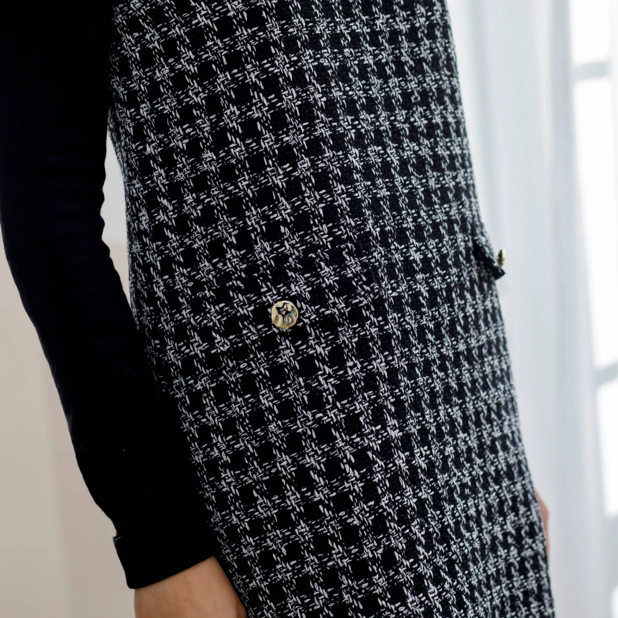 Jurk<Blancheporte Overgooierjurk, in tweed zwart / ecru