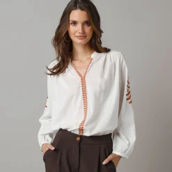 Bloes En Tuniek<Lora Zellini Oversized bloes in katoen, geborduurde details ecru