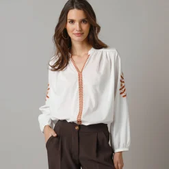 Bloes En Tuniek<Lora Zellini Oversized bloes in katoen, geborduurde details ecru