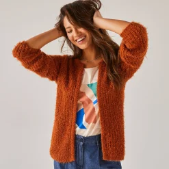 Trui En Vest<Blancheporte Paletotvest, harig tricot paprika