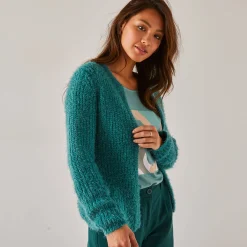 Trui En Vest<Blancheporte Paletotvest, harig tricot grijsgroen