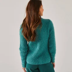 Trui En Vest<Blancheporte Paletotvest, harig tricot grijsgroen