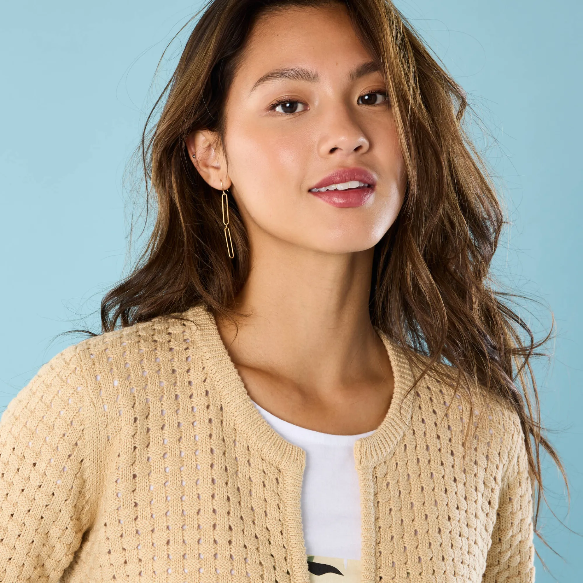 Trui En Vest<Blancheporte Paletotvest in fantasietricot, Kleine Lengtes zandkleur