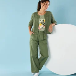 Trui En Vest<Blancheporte Paletotvest in fantasietricot, Kleine Lengtes lindegroen