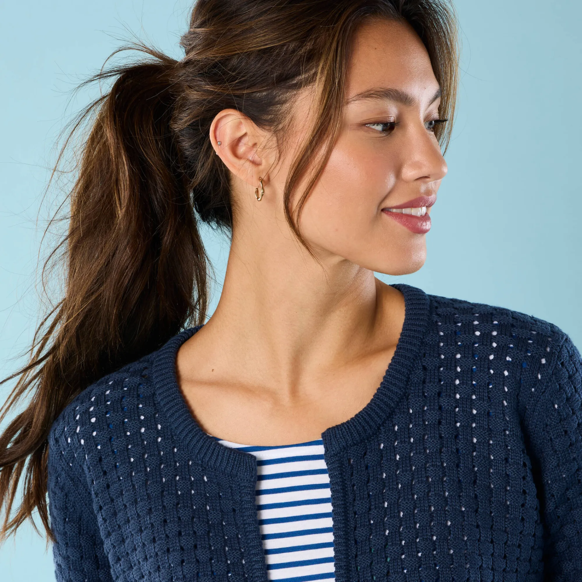 Trui En Vest<Blancheporte Paletotvest in fantasietricot, Kleine Lengtes indigo
