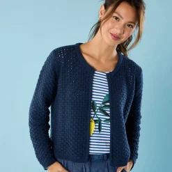 Trui En Vest<Blancheporte Paletotvest in fantasietricot, Kleine Lengtes indigo