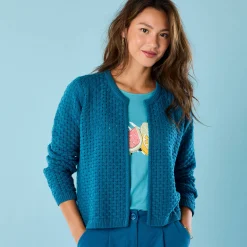 Trui En Vest<Blancheporte Paletotvest in fantasietricot, Kleine Lengtes eendenblauw