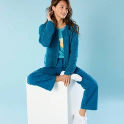 Trui En Vest<Blancheporte Paletotvest in fantasietricot, Kleine Lengtes eendenblauw