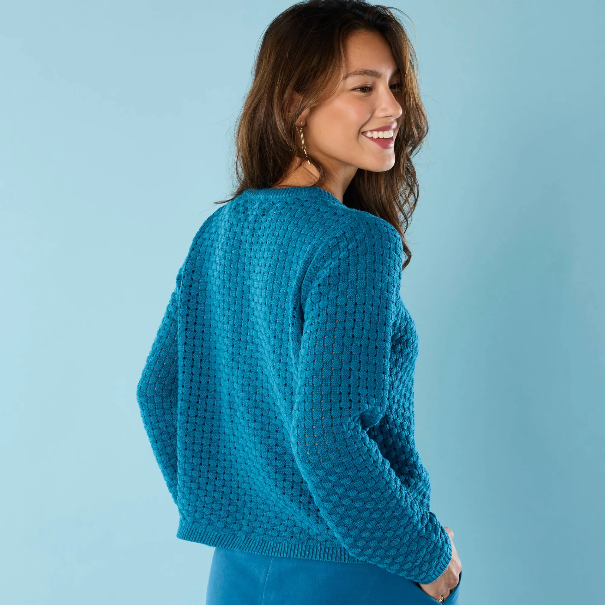 Trui En Vest<Blancheporte Paletotvest in fantasietricot, Kleine Lengtes eendenblauw
