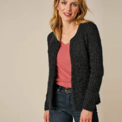 Trui En Vest<Blancheporte Paletotvest in zacht fantasietricot zwart