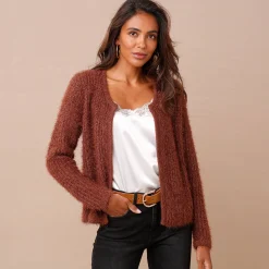 Trui En Vest<Blancheporte Paletotvest in zacht fantasietricot chocolade