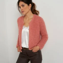 Trui En Vest<Blancheporte Paletotvest in zacht fantasietricot blushroze