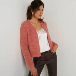 Trui En Vest<Blancheporte Paletotvest in zacht fantasietricot blushroze
