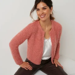 Trui En Vest<Blancheporte Paletotvest in zacht fantasietricot blushroze