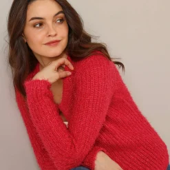 Trui En Vest<Blancheporte Paletotvest in zacht fantasietricot granaatrood