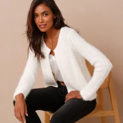Trui En Vest<Blancheporte Paletotvest in zacht fantasietricot naturel