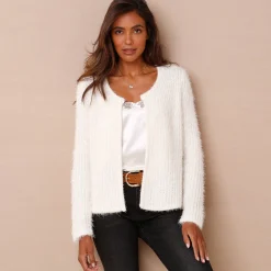 Trui En Vest<Blancheporte Paletotvest in zacht fantasietricot naturel