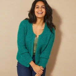 Trui En Vest<Blancheporte Paletotvest in zacht fantasietricot smaragdgroen