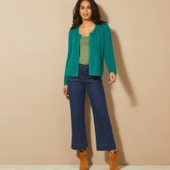 Trui En Vest<Blancheporte Paletotvest in zacht fantasietricot smaragdgroen