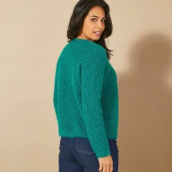 Trui En Vest<Blancheporte Paletotvest in zacht fantasietricot smaragdgroen