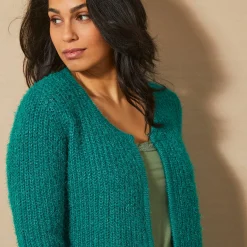 Trui En Vest<Blancheporte Paletotvest in zacht fantasietricot smaragdgroen