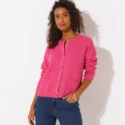 Trui En Vest<Blancheporte Paletotvest met fantasiesteek, knopen in hoornstijl Indisch roze