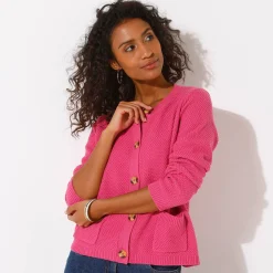 Trui En Vest<Blancheporte Paletotvest met fantasiesteek, knopen in hoornstijl Indisch roze