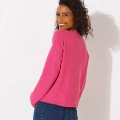 Trui En Vest<Blancheporte Paletotvest met fantasiesteek, knopen in hoornstijl Indisch roze