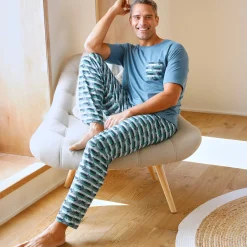 Pyjama En Kamerjas<Blancheporte Pantalon pyjama coton imprimé blauw / groen