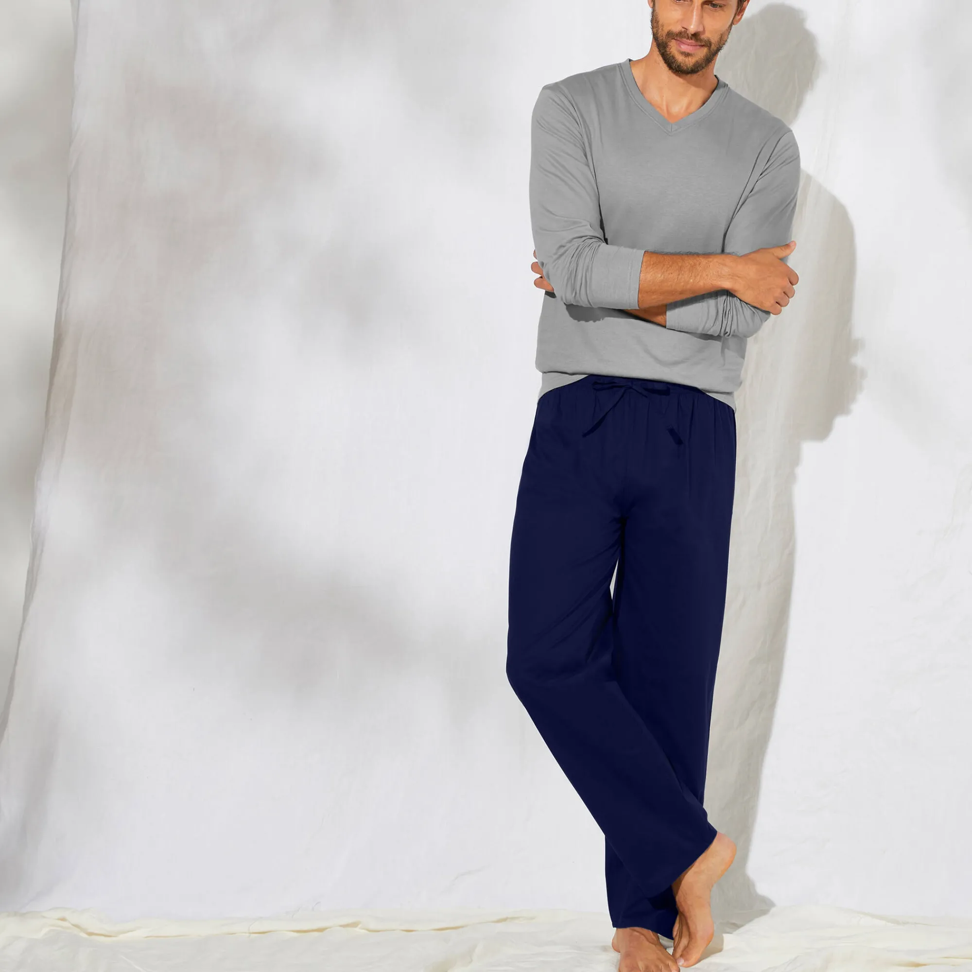 Pyjama En Kamerjas<Blancheporte Pantalon pyjama uni + carreaux bas droits - lot de 2 blauw + marine