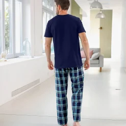 Pyjama En Kamerjas<Blancheporte Pantalon pyjama uni + carreaux bas droits - lot de 2 blauw + marine