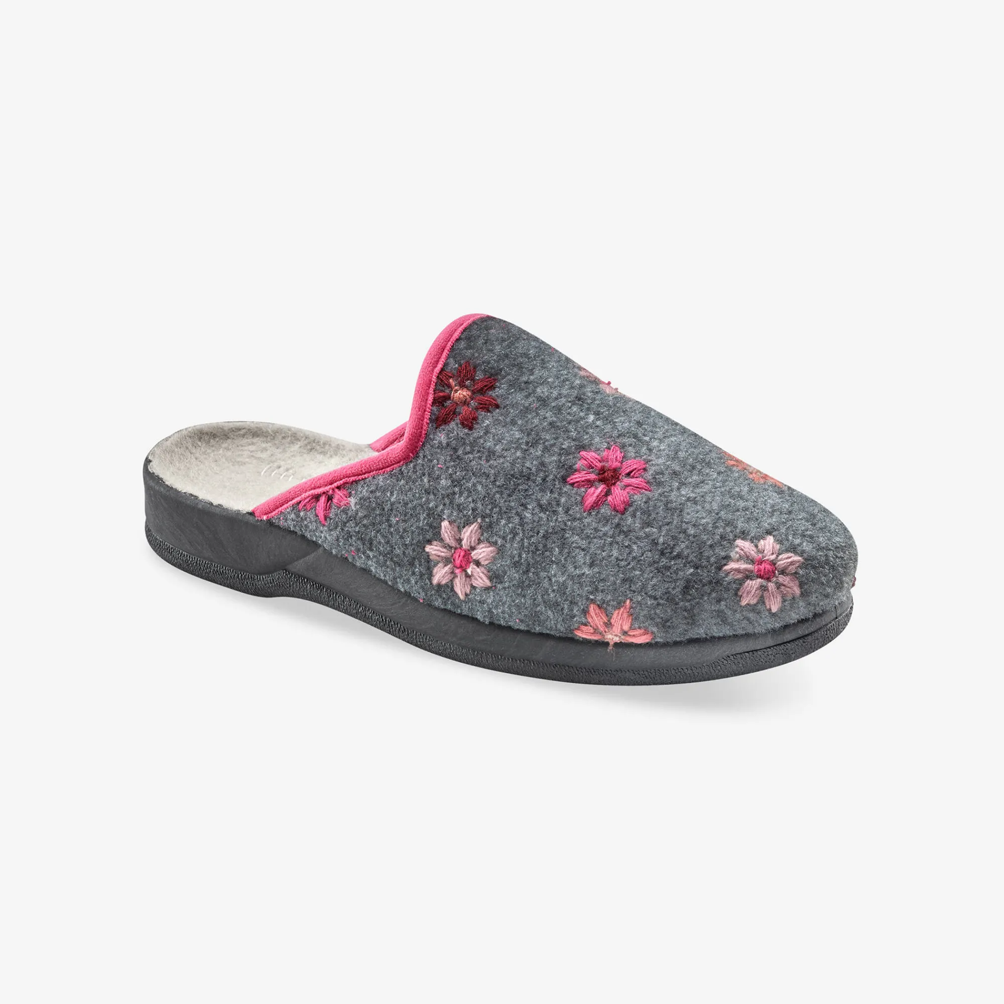 Sloffen|Sloffen<Blancheporte Pantoffels - bloemenborduursel chiné grijs
