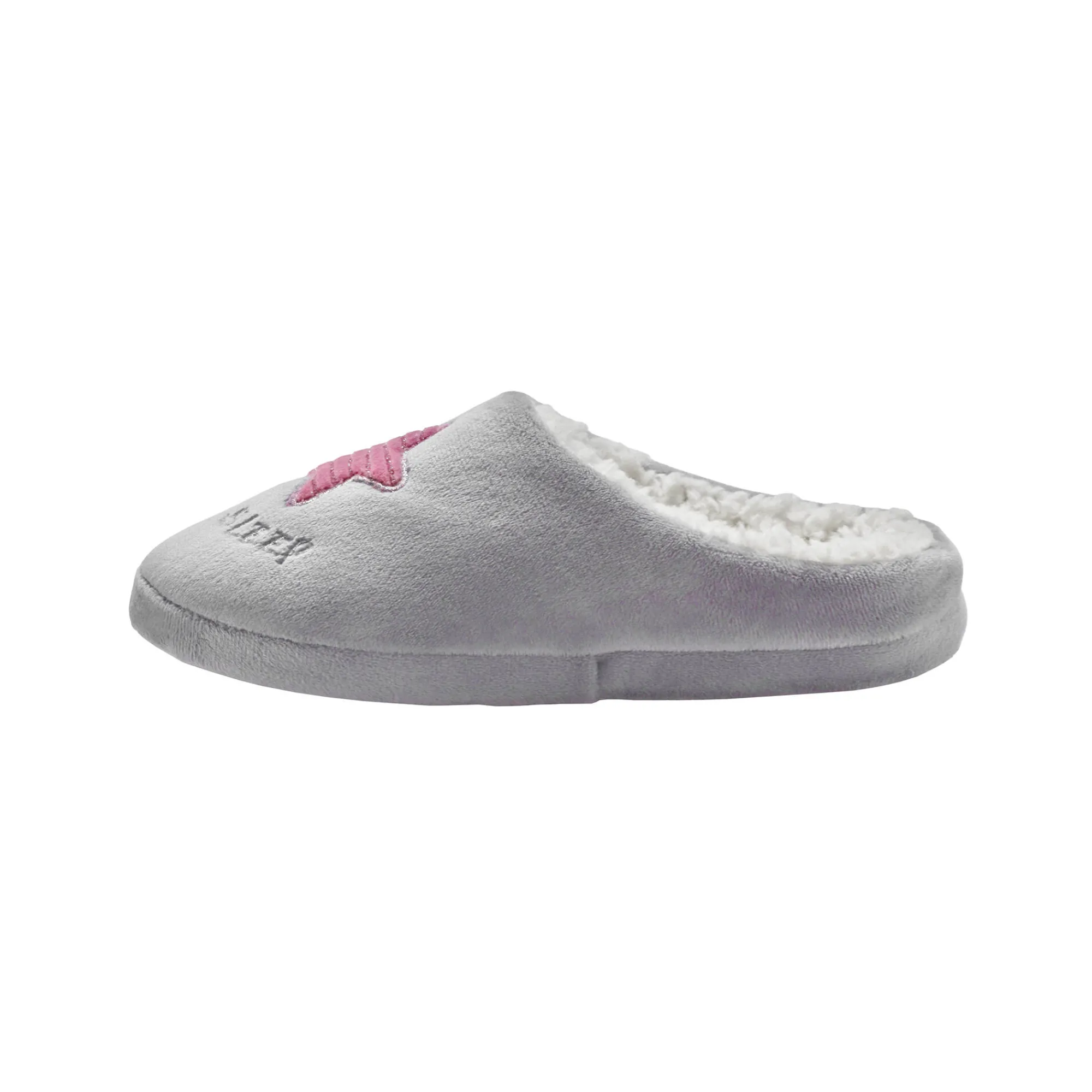 Sloffen|Sloffen<Blancheporte Pantoffels in fleece - geborduurde ster lichtgrijs