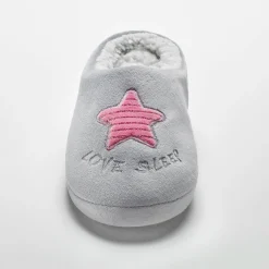 Sloffen|Sloffen<Blancheporte Pantoffels in fleece - geborduurde ster lichtgrijs