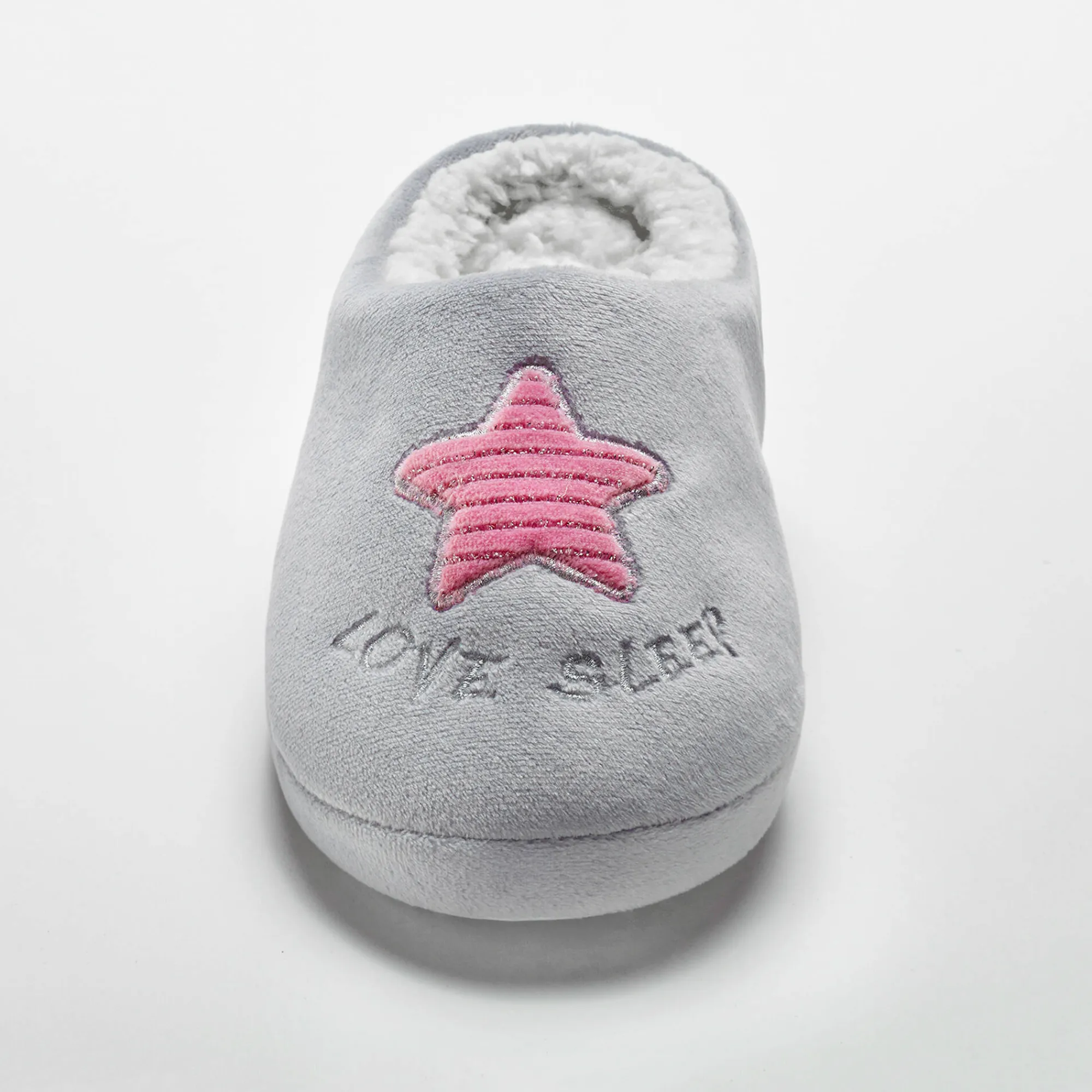 Sloffen|Sloffen<Blancheporte Pantoffels in fleece - geborduurde ster lichtgrijs