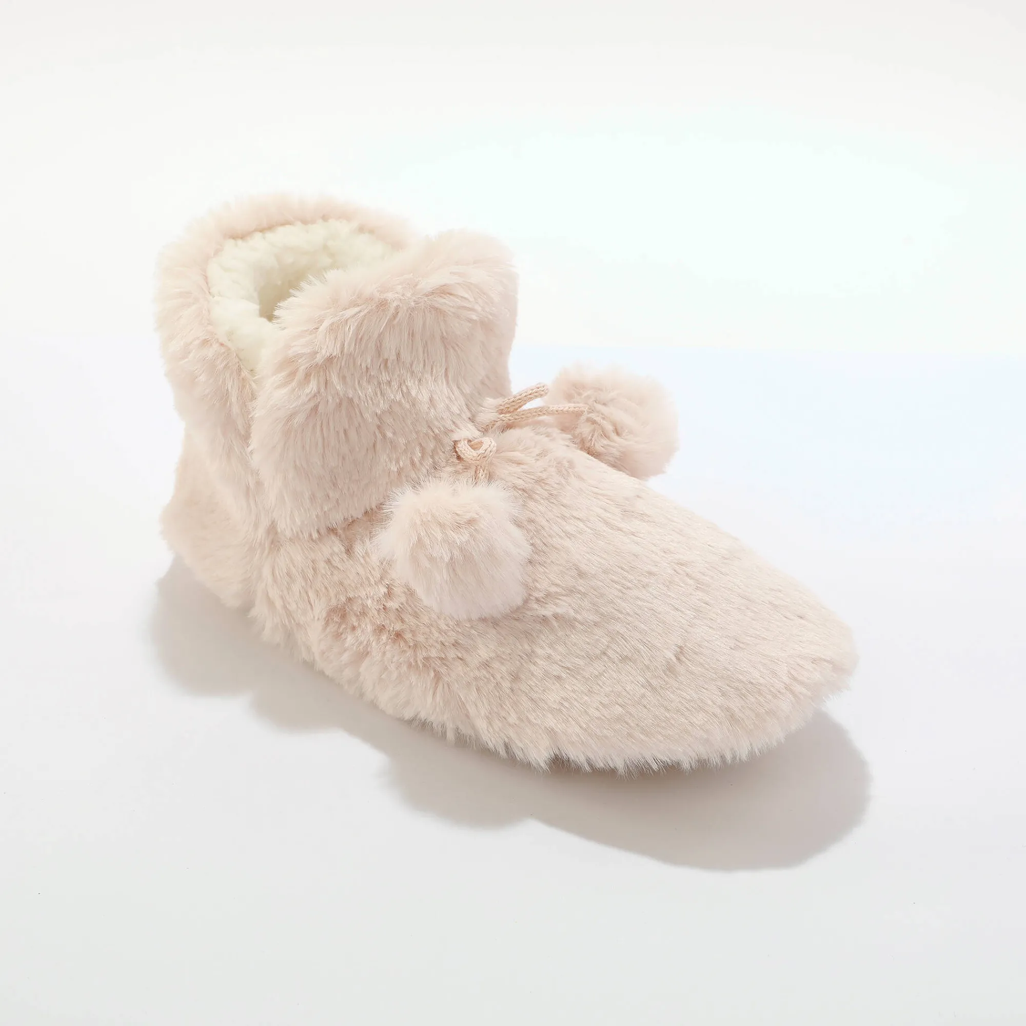 Sloffen|Sloffen<Blancheporte Pantoffels in laarsmodel met pompons en nepbontaspect roze