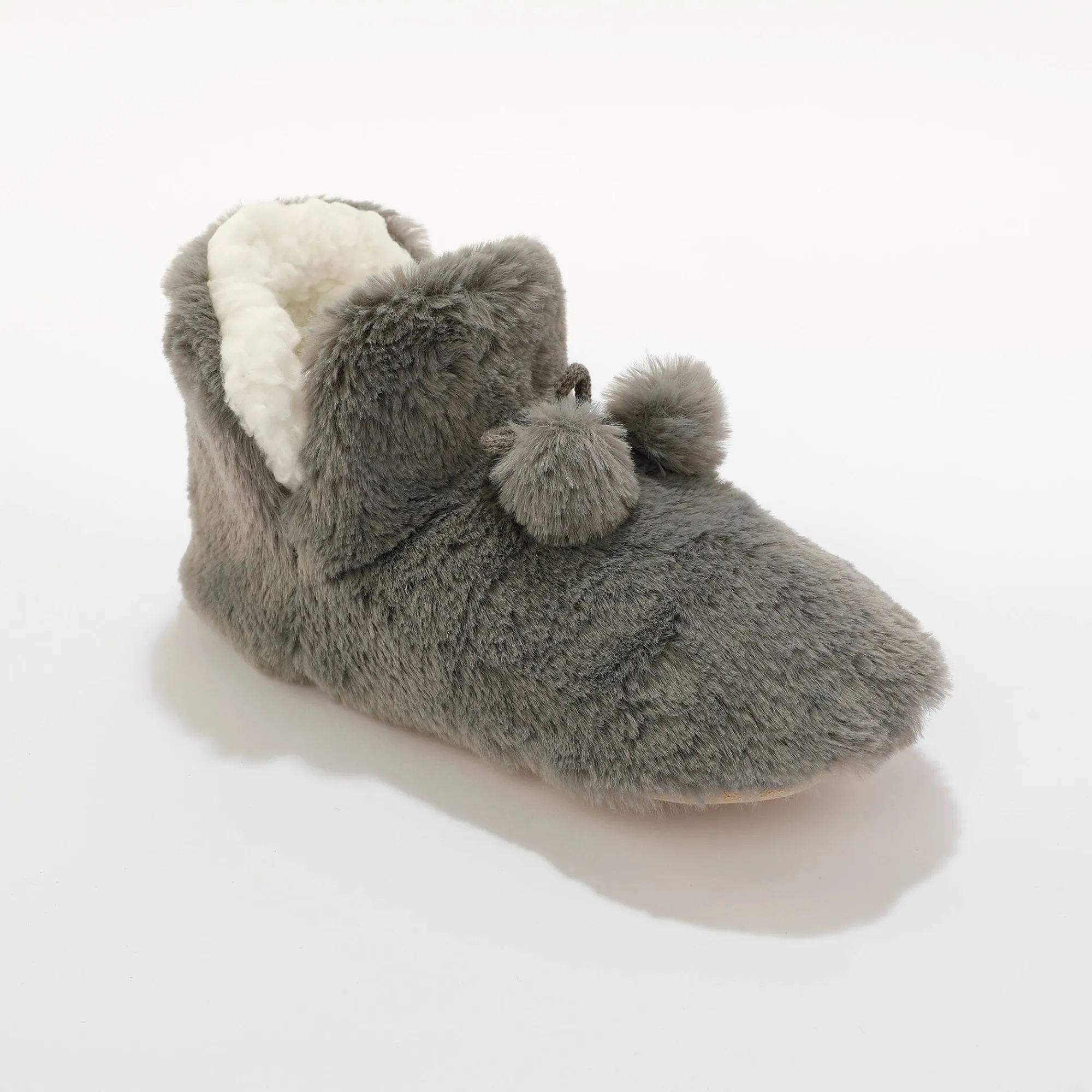 Sloffen|Sloffen<Blancheporte Pantoffels in laarsmodel met pompons en nepbontaspect grijs