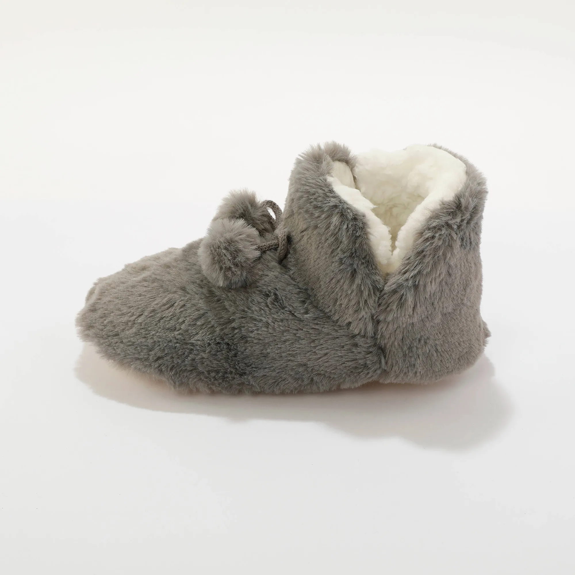 Sloffen|Sloffen<Blancheporte Pantoffels in laarsmodel met pompons en nepbontaspect grijs
