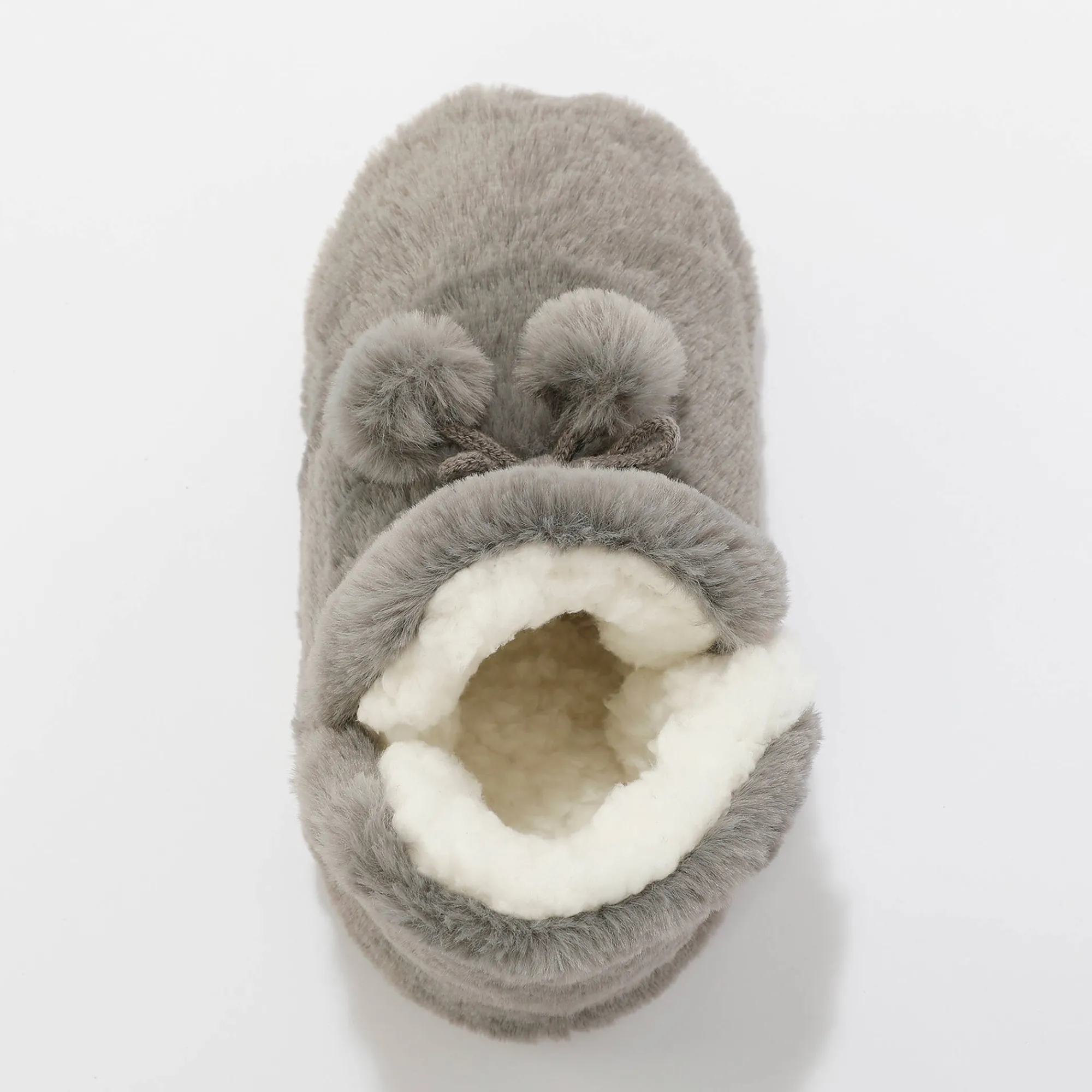 Sloffen|Sloffen<Blancheporte Pantoffels in laarsmodel met pompons en nepbontaspect grijs