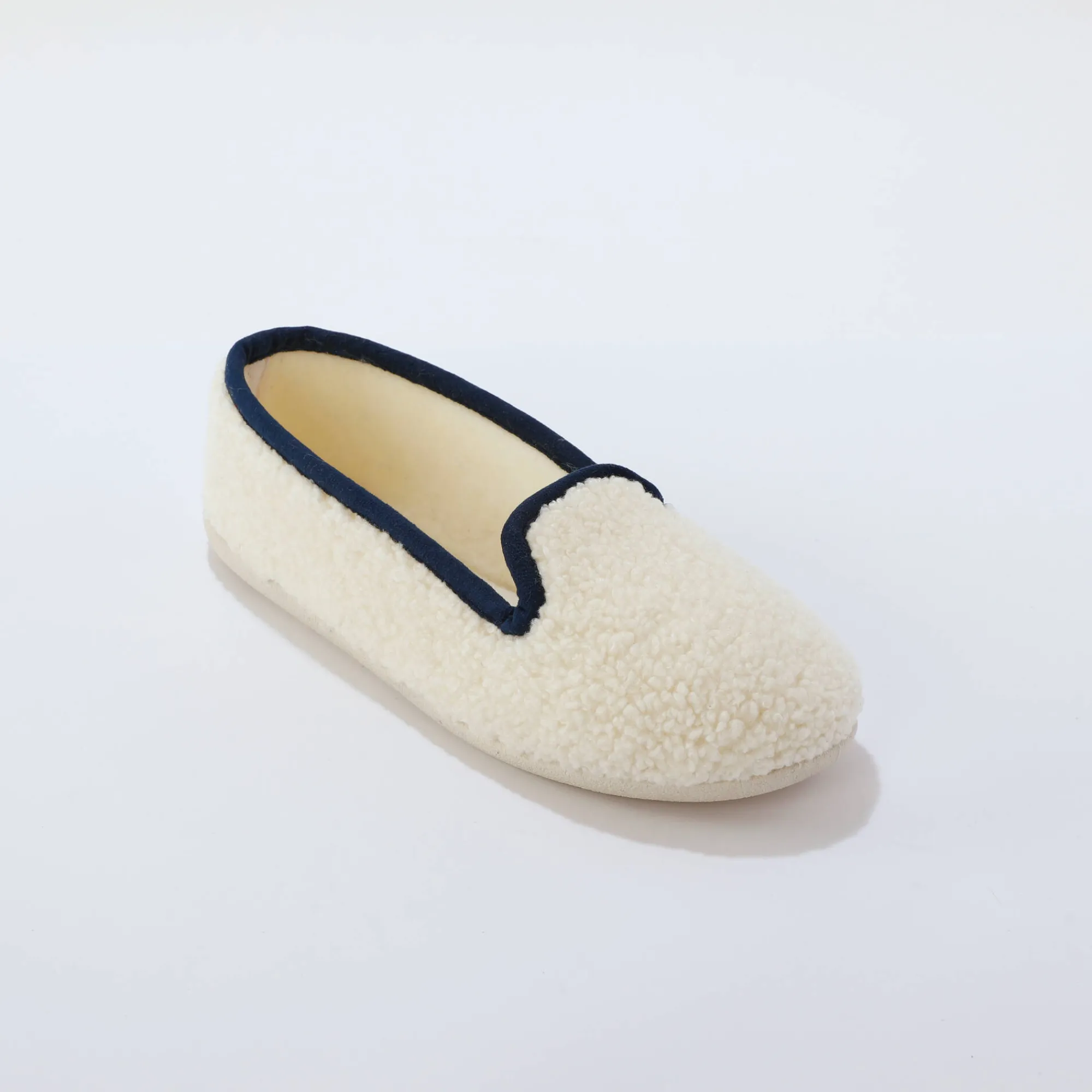 Sloffen|Sloffen<Blancheporte Pantoffels in sherpa-lusjesstof ecru / blauw